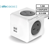 ALLOCACOC POWERCUBE Extended 4 Outlets with 2 USB 1.5M - Grey (2651)