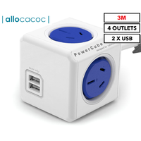 ALLOCACOC POWERCUBE Extended 4 Outlets with 2 USB 3M - Blue