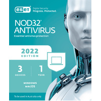 ESET NOD32 Antivirus 3 Device 1 Year License Card - "Strictly only to be used in Australia"