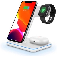 BOOC 3-in-1 Fast Qi  Wireless Charging Station for Various iPhones, Galaxy, AirPods, & Apple Watches (White)