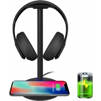 New Bee Sturdy 2-in-1 Headset Holder & Wireless Charger Pad with LED Indicator, Compatible with iPhone 8, 8 Plus, X, Samsung S8, S8 Plus, S7 Edge