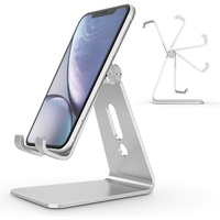 BOOC Adjustable Cell Phone Stand, Aluminum Desktop Cellphone Stand with Anti-Slip Base and Convenient Charging Port, Fits All Smart Phones Silver