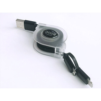 BOOC Retractable USB 2.0 Combo Cable -  USB-A (Male) to Lightning & Micro-USB (Male)