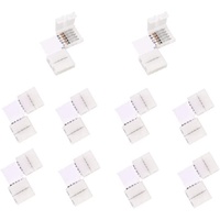 RGB LED Light Strip Connectors (10-Pack), L-Shape, 10mm Internal Width, Solderless Adapter Terminal Extension for SMD 5050 Multicolor LED Strip