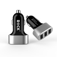 Rock Car USB Charger 6.3A 3 x USB Ports (High Power) -  Black & Silver (Aluminium body)