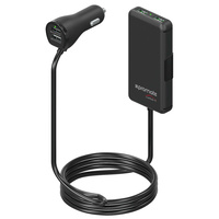 Promate 'CarHub-4' 7.2A Car Charger with 2 USB ports/2 Port Extended USB Charging Hub, BLACK