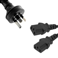 Power Cable from 3-Pin AU Male to 2 IEC C13 Female plug in 1m